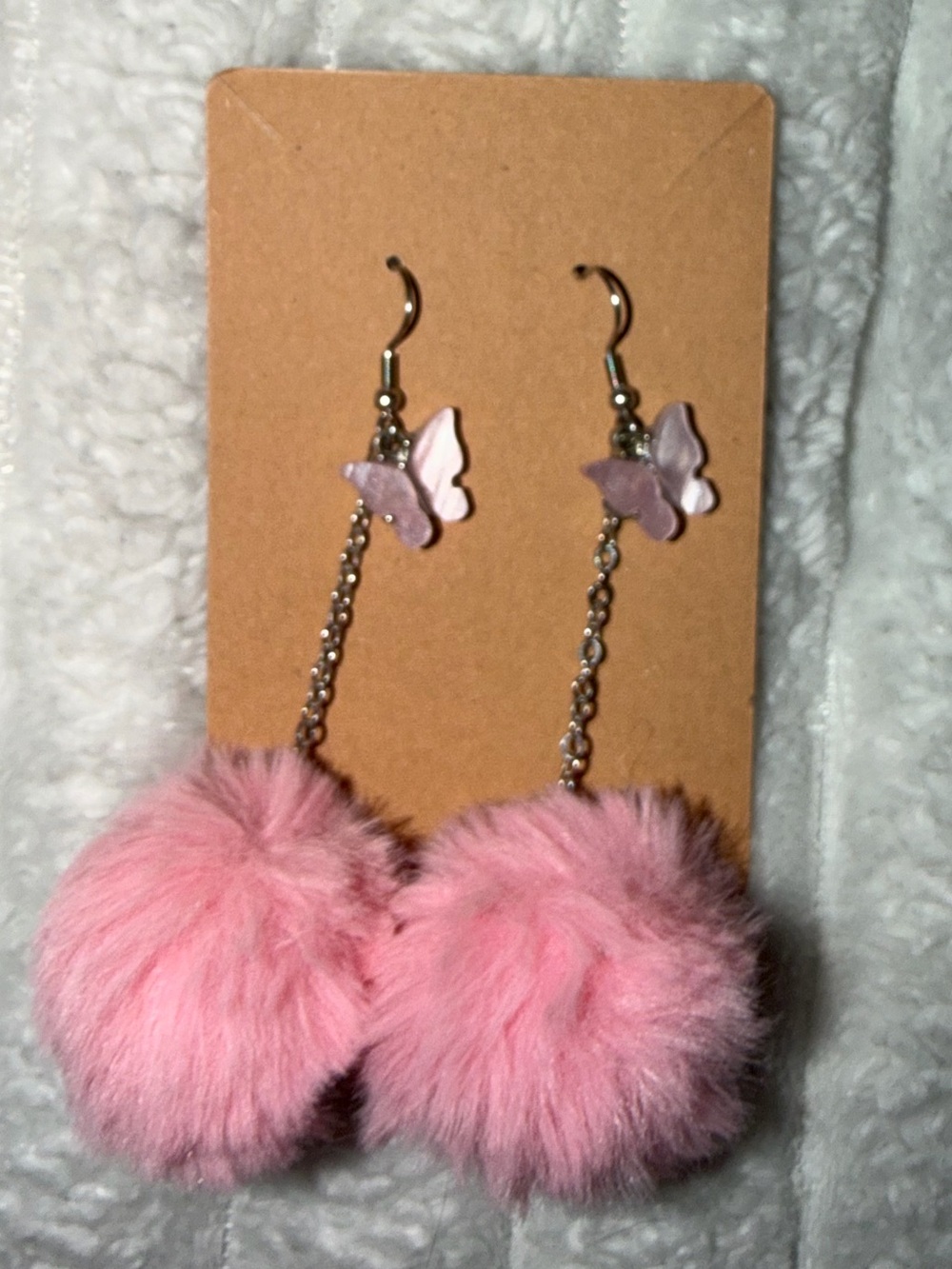iHeartRaves Pink Pom Pom and Butterfly Drop Earrings